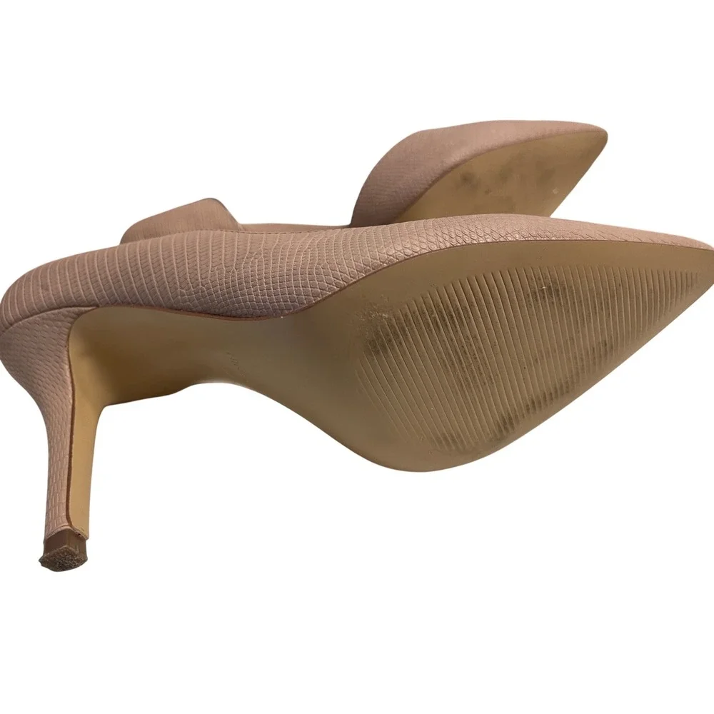Nine West Just4y3 d'Orsay‎ Pumps Nude Lizard Embossed Pointed Toe Heels 8.5M